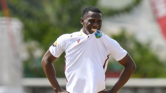 Jayden Seales celebrates a wicket against Australia during Day 1 of 1st Test at Kensington Oval – West Indies vs Australia 1st Test Scorecard action