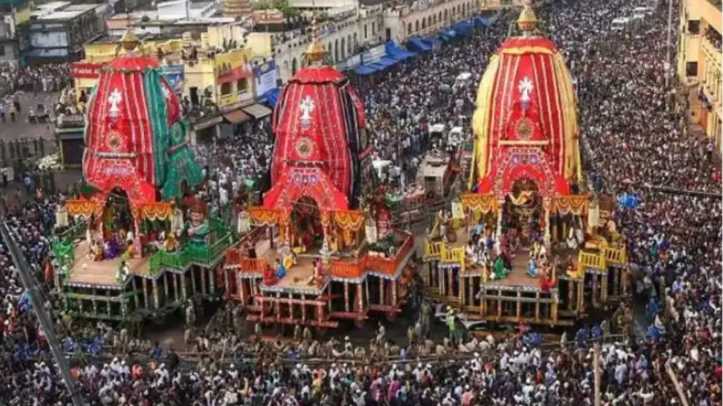Jagannath Rath Yatra 2025 chariot procession with devotees in Puri