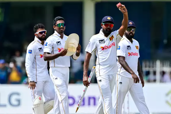 Prabath Jayasuriya celebrates his five-fer as Sri Lanka defeats Bangladesh in Colombo, June 28, 2025