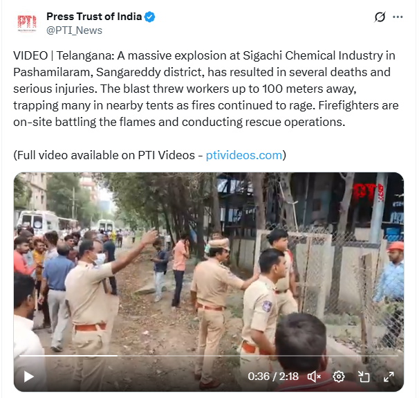 Telangana Factory Blast: 32 Dead, 27 Missing in Tragic Explosion